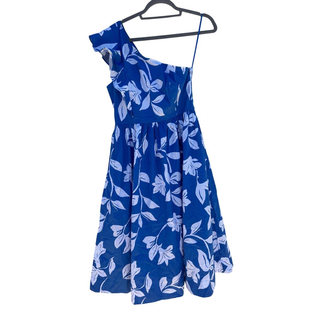 NWT J. Crew One Shoulder Midi Dress, Blue And White Floral,‎ Sz 8